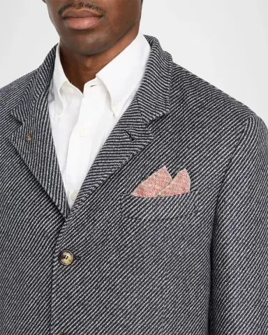 Brunello Cucinelli Men's Cashmere and Silk Diagonal Stripe Sport Coat | Thumbnail 5
