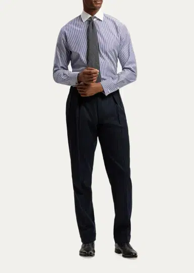 Ralph Lauren Purple Label Men's Striped Poplin French Cuff Shirt | Thumbnail 2