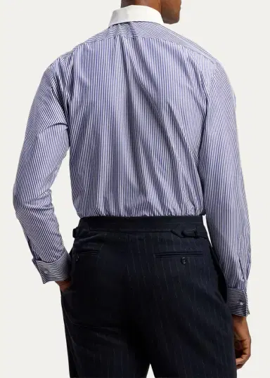 Ralph Lauren Purple Label Men's Striped Poplin French Cuff Shirt | Thumbnail 3