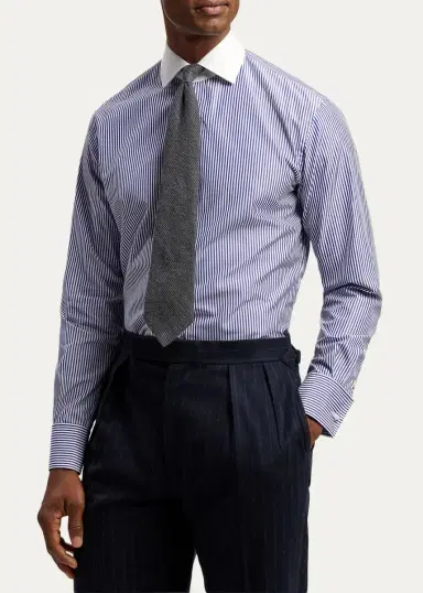 Ralph Lauren Purple Label Men's Striped Poplin French Cuff Shirt | Thumbnail 4