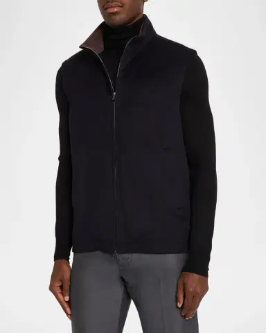 HERNO Men's Wool-Cashmere Zip-Front Vest | Thumbnail 4