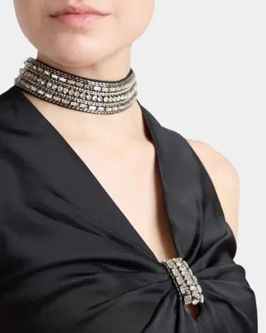Valentino Garavani Embroidered Choker V-Neck Satin Mini Dress | Thumbnail 5