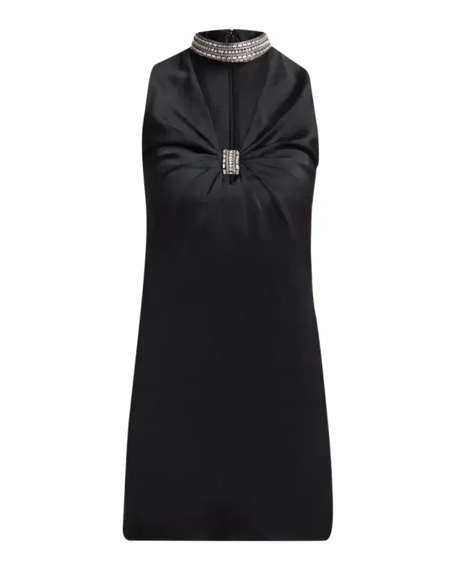 Valentino Garavani Embroidered Choker V-Neck Satin Mini Dress