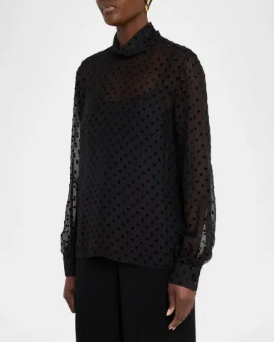 Lafayette 148 New York Polka Dot High-Neck Blouse | Thumbnail 4