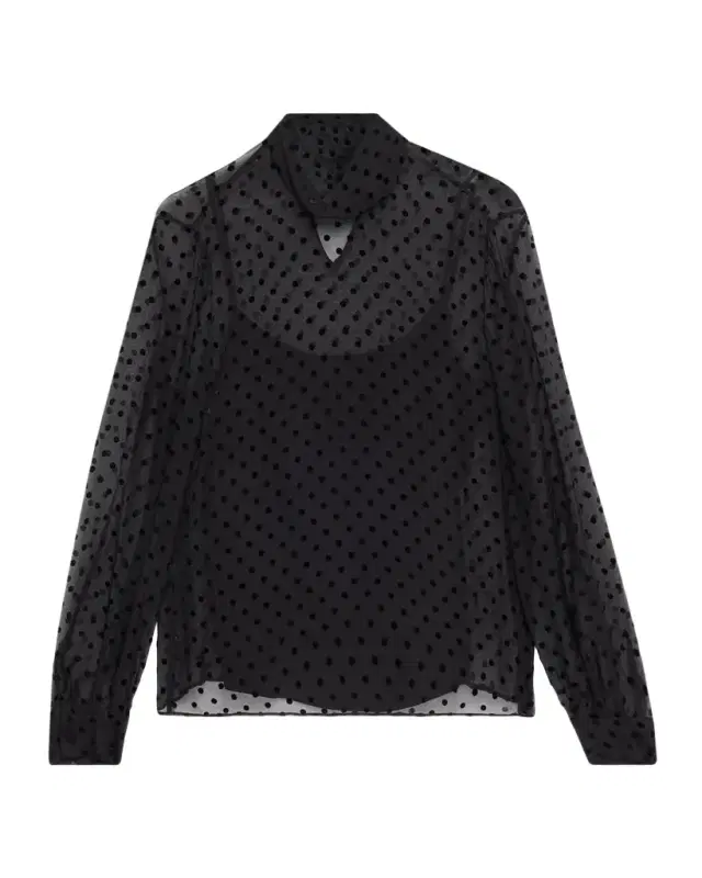 Lafayette 148 New York Polka Dot High-Neck Blouse