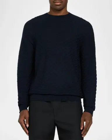 Giorgio Armani Geometric Textured Virgin Wool Crewneck Sweater | Thumbnail 4 Giorgio Armani Geometric Textured Virgin Wool Crewneck Sweater | Thumbnail 4