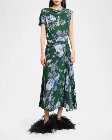 Erdem Floral Draped Crepe Midi Skirt | Thumbnail 2 Erdem Floral Draped Crepe Midi Skirt | Thumbnail 2