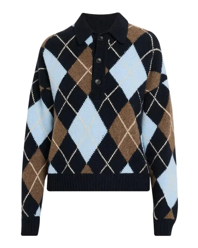 A.L.C. Lennon Argyle Wool-Cashmere Polo Sweater