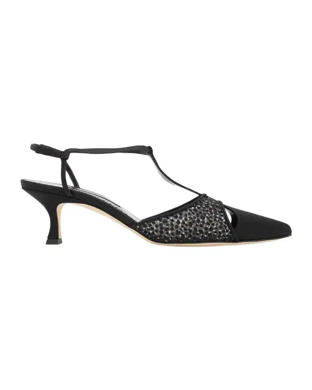 Manolo Blahnik 50mm Turgimodla Laser-Cut Suede T-Strap Pumps