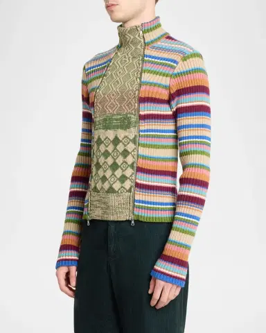 Dries Van Noten Striped Wool Rib-Knit Cardigan | Thumbnail 4