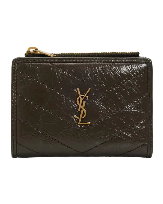 Saint Laurent Niki YSL Bi-Fold Wallet in Crinkled Leather