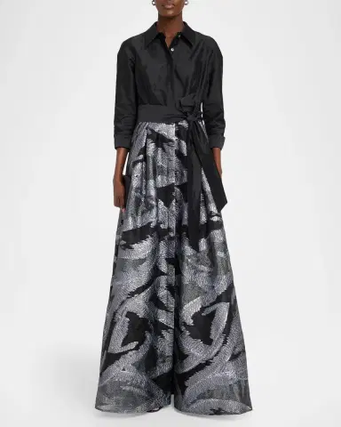 Rickie Freeman for Teri Jon Taffeta & Metallic Organza Shirtwaist Gown | Thumbnail 2 Rickie Freeman for Teri Jon Taffeta & Metallic Organza Shirtwaist Gown | Thumbnail 2