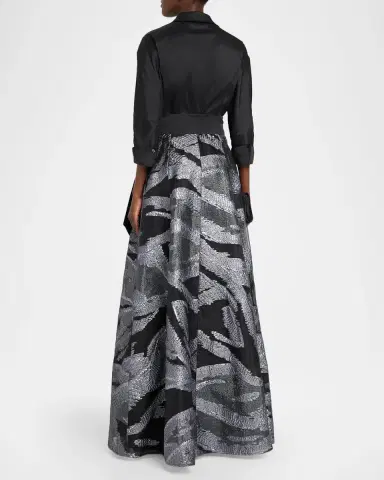 Rickie Freeman for Teri Jon Taffeta & Metallic Organza Shirtwaist Gown | Thumbnail 3 Rickie Freeman for Teri Jon Taffeta & Metallic Organza Shirtwaist Gown | Thumbnail 3