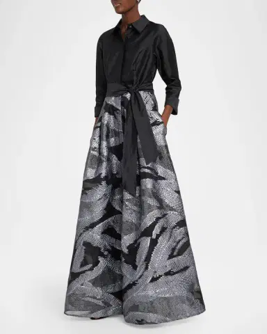 Rickie Freeman for Teri Jon Taffeta & Metallic Organza Shirtwaist Gown | Thumbnail 4 Rickie Freeman for Teri Jon Taffeta & Metallic Organza Shirtwaist Gown | Thumbnail 4