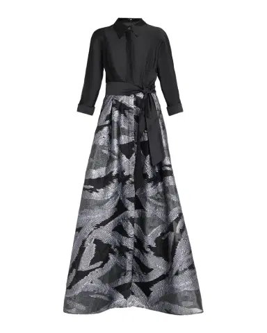 Rickie Freeman for Teri Jon Taffeta & Metallic Organza Shirtwaist Gown | Thumbnail 1 Rickie Freeman for Teri Jon Taffeta & Metallic Organza Shirtwaist Gown | Thumbnail 1