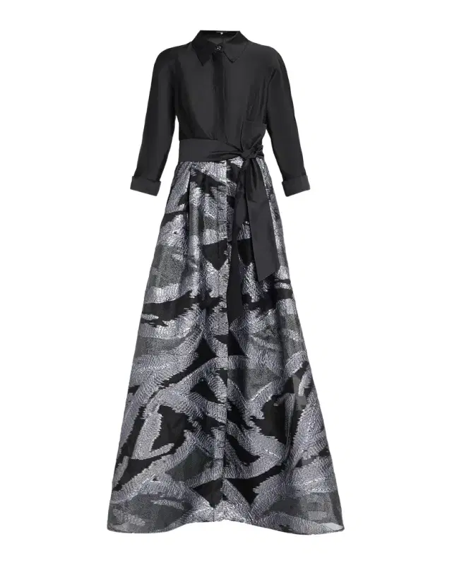 Rickie Freeman for Teri Jon Taffeta & Metallic Organza Shirtwaist Gown