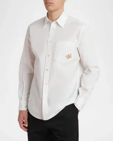 Valentino Garavani Men's Cotton Butterfly-Embroidered Pocket Sport Shirt | Thumbnail 4 Valentino Garavani Men's Cotton Butterfly-Embroidered Pocket Sport Shirt | Thumbnail 4