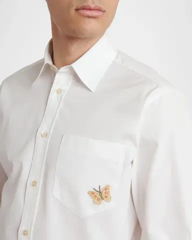 Valentino Garavani Men's Cotton Butterfly-Embroidered Pocket Sport Shirt | Thumbnail 5 Valentino Garavani Men's Cotton Butterfly-Embroidered Pocket Sport Shirt | Thumbnail 5