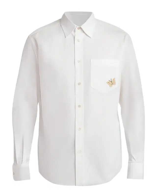 Valentino Garavani Men's Cotton Butterfly-Embroidered Pocket Sport Shirt