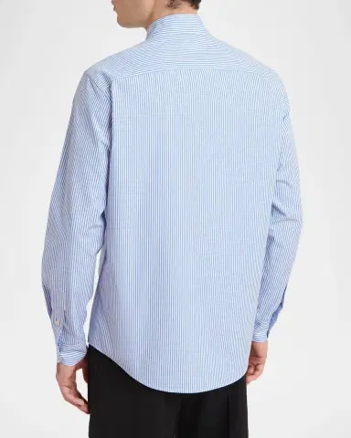 Valentino Garavani Men's Embroidered Striped Band-Collar Shirt | Thumbnail 3 Valentino Garavani Men's Embroidered Striped Band-Collar Shirt | Thumbnail 3