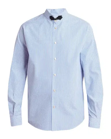 Valentino Garavani Men's Embroidered Striped Band-Collar Shirt | Thumbnail 1 Valentino Garavani Men's Embroidered Striped Band-Collar Shirt | Thumbnail 1