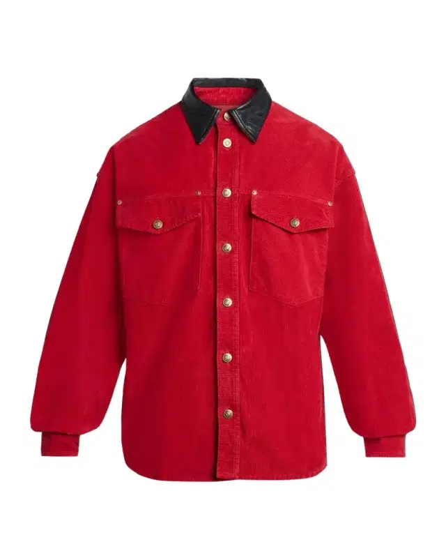 Versace Contrast Collar Cotton Corduroy Shirt