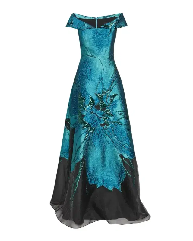 Rickie Freeman for Teri Jon Floral Jacquard Organza A-Line Gown