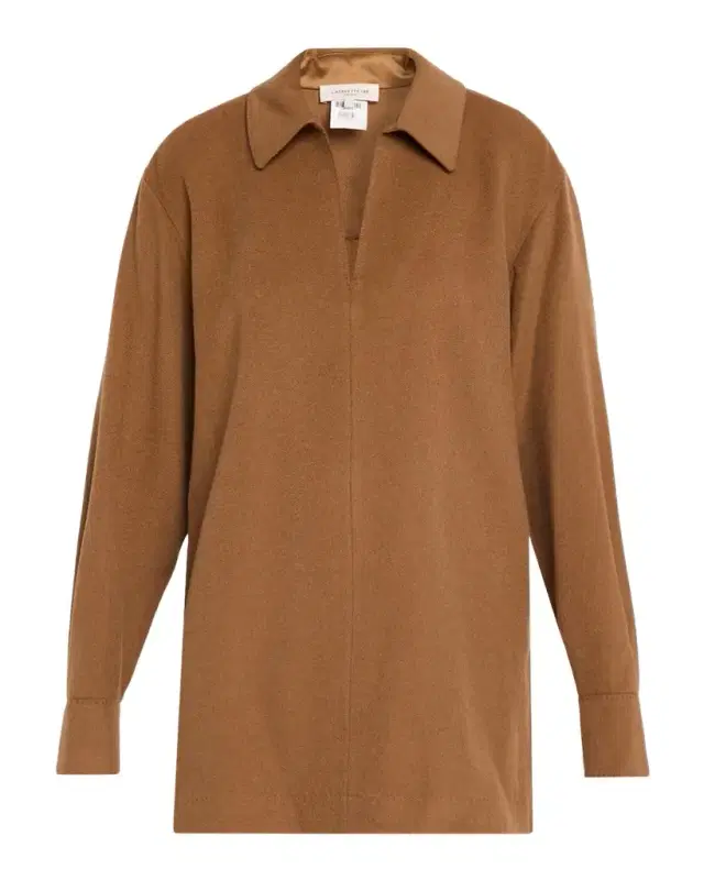 Lafayette 148 New York Spread-Collar Camel Hair Blouse