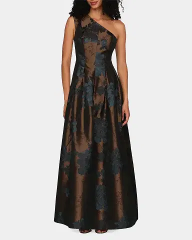 Kay Unger New York Brynlee Floral Jacquard One-Shoulder Gown | Thumbnail 2