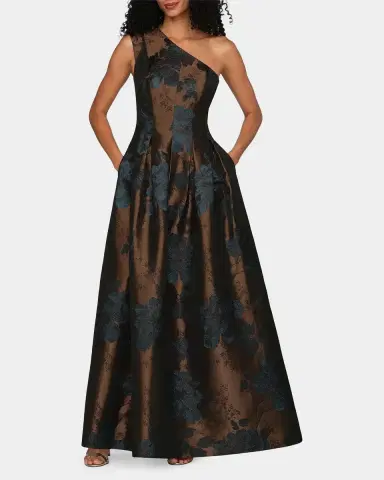 Kay Unger New York Brynlee Floral Jacquard One-Shoulder Gown | Thumbnail 4