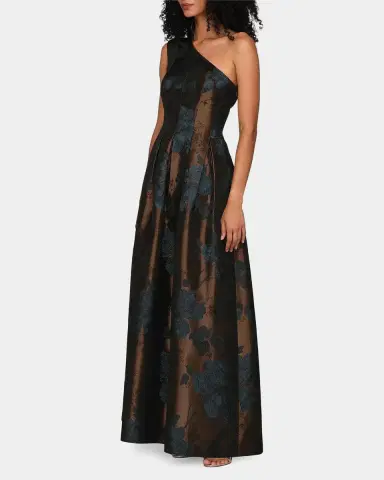 Kay Unger New York Brynlee Floral Jacquard One-Shoulder Gown | Thumbnail 7