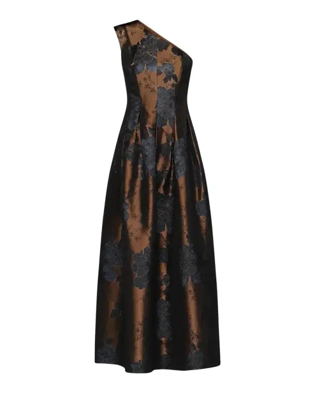 Kay Unger New York Brynlee Floral Jacquard One-Shoulder Gown