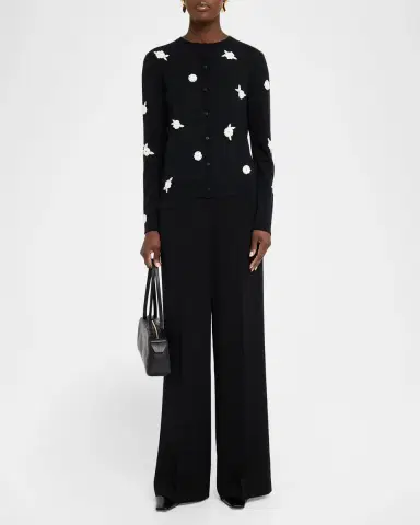 Lafayette 148 New York Crewneck Floral Applique Cashmere Cardigan | Thumbnail 2