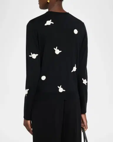 Lafayette 148 New York Crewneck Floral Applique Cashmere Cardigan | Thumbnail 3