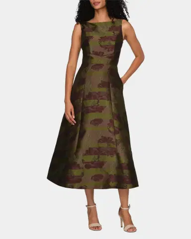 Kay Unger New York Camilla Floral Stripe Tea-Length Gown | Thumbnail 2 Kay Unger New York Camilla Floral Stripe Tea-Length Gown | Thumbnail 2