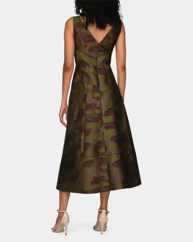 Kay Unger New York Camilla Floral Stripe Tea-Length Gown | Thumbnail 3 Kay Unger New York Camilla Floral Stripe Tea-Length Gown | Thumbnail 3
