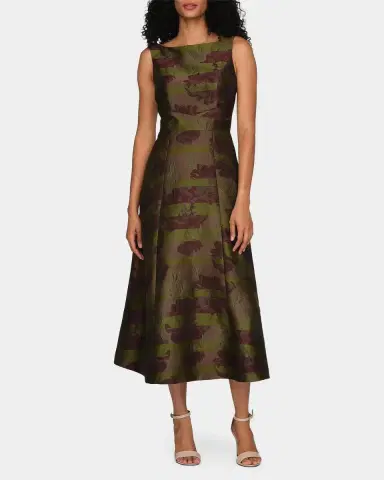 Kay Unger New York Camilla Floral Stripe Tea-Length Gown | Thumbnail 4 Kay Unger New York Camilla Floral Stripe Tea-Length Gown | Thumbnail 4
