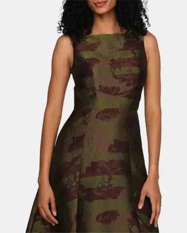 Kay Unger New York Camilla Floral Stripe Tea-Length Gown | Thumbnail 5 Kay Unger New York Camilla Floral Stripe Tea-Length Gown | Thumbnail 5