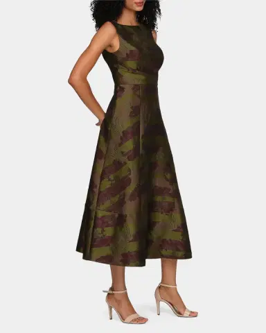 Kay Unger New York Camilla Floral Stripe Tea-Length Gown | Thumbnail 6 Kay Unger New York Camilla Floral Stripe Tea-Length Gown | Thumbnail 6