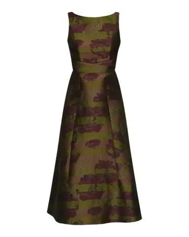 Kay Unger New York Camilla Floral Stripe Tea-Length Gown | Thumbnail 1 Kay Unger New York Camilla Floral Stripe Tea-Length Gown | Thumbnail 1
