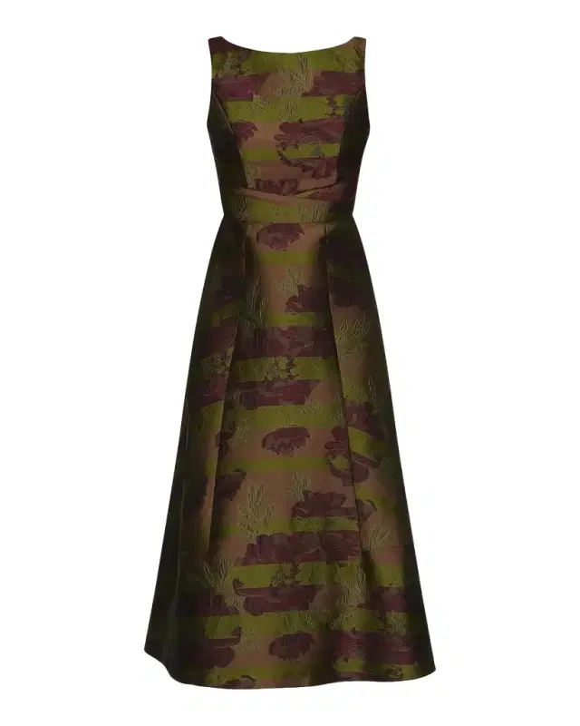 Kay Unger New York Camilla Floral Stripe Tea-Length Gown