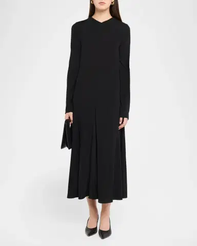 The Row Dina Long-Sleeve Jersey Godet Midi Dress | Thumbnail 2