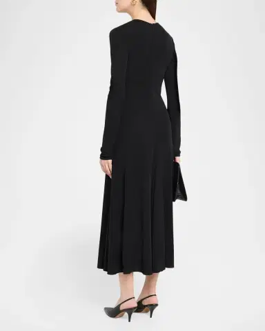 The Row Dina Long-Sleeve Jersey Godet Midi Dress | Thumbnail 3