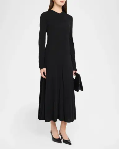 The Row Dina Long-Sleeve Jersey Godet Midi Dress | Thumbnail 4
