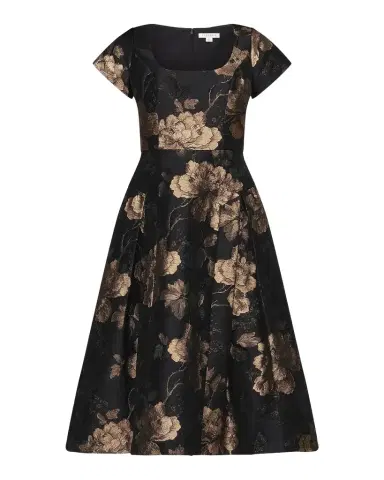 Kay Unger New York Sadie Floral Jacquard Midi Dress | Thumbnail 1 Kay Unger New York Sadie Floral Jacquard Midi Dress | Thumbnail 1