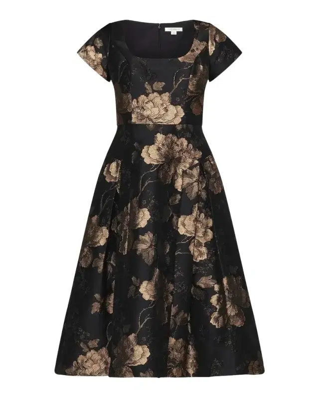 Kay Unger New York Sadie Floral Jacquard Midi Dress
