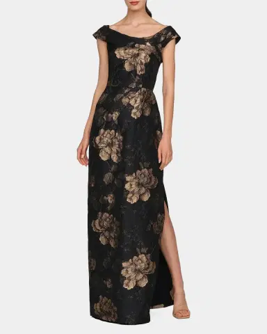Kay Unger New York Myla Floral Jacqaurd Column Gown | Thumbnail 2