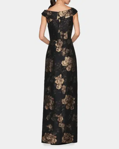 Kay Unger New York Myla Floral Jacqaurd Column Gown | Thumbnail 3