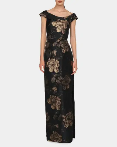 Kay Unger New York Myla Floral Jacqaurd Column Gown | Thumbnail 4