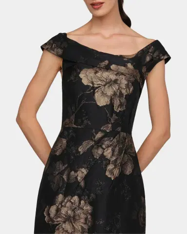 Kay Unger New York Myla Floral Jacqaurd Column Gown | Thumbnail 5